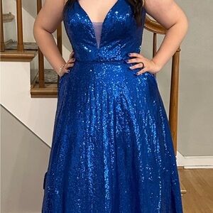 Elegant Blue Sequin Evening Gown